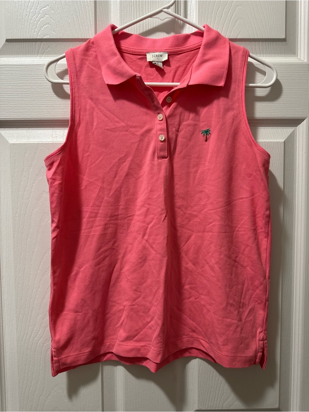 J. Crew Coral Pink Sleeveless Polo Tank with Palm Embroidery